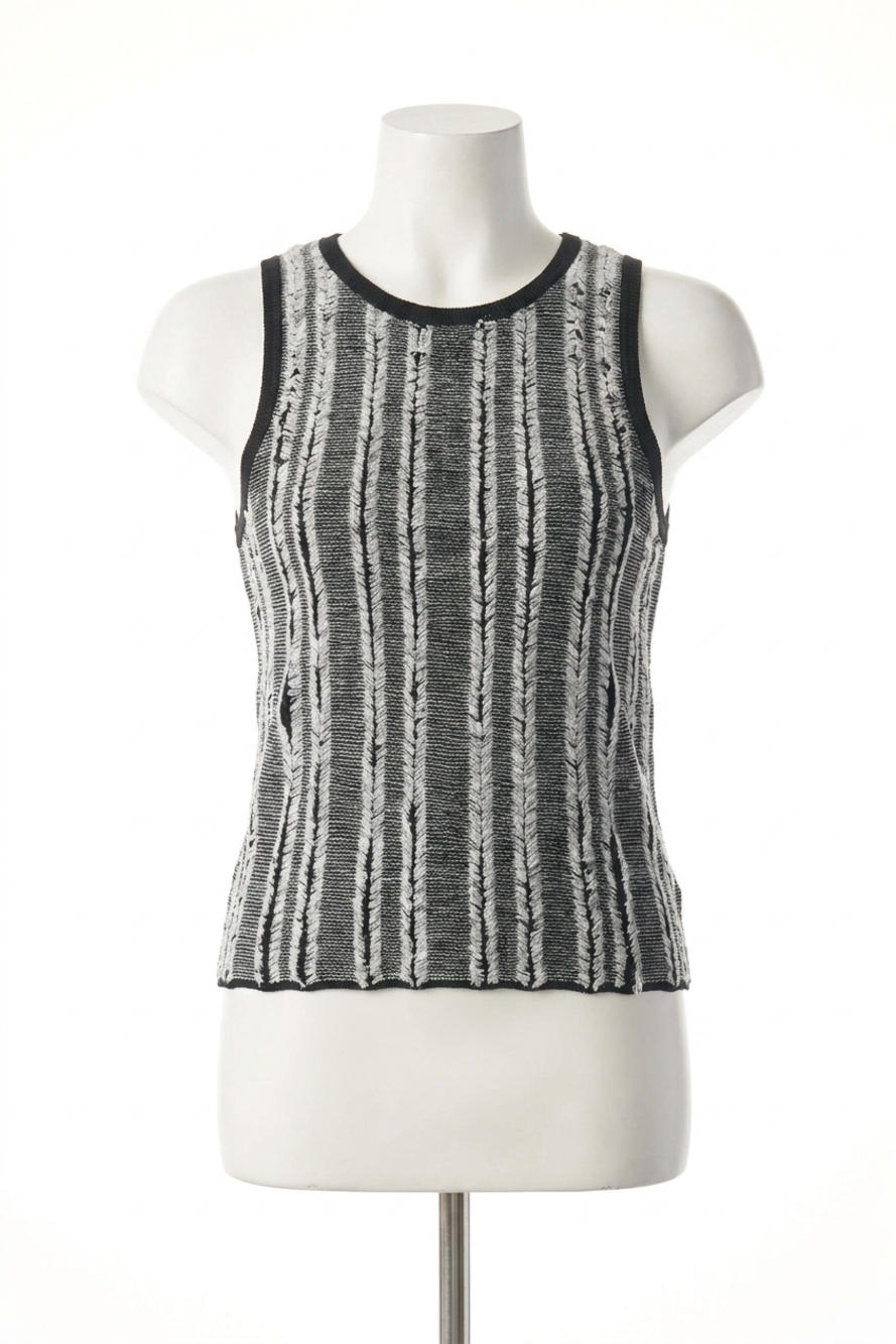 NEW WHITE + WARREN linen blend textured top in black/white